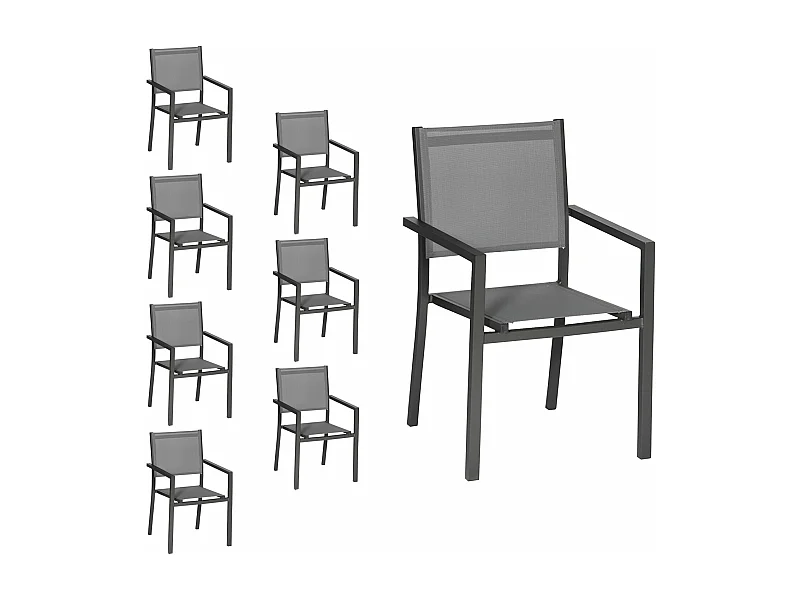 Set van 8 antraciet aluminium stoelen - grijs textilene