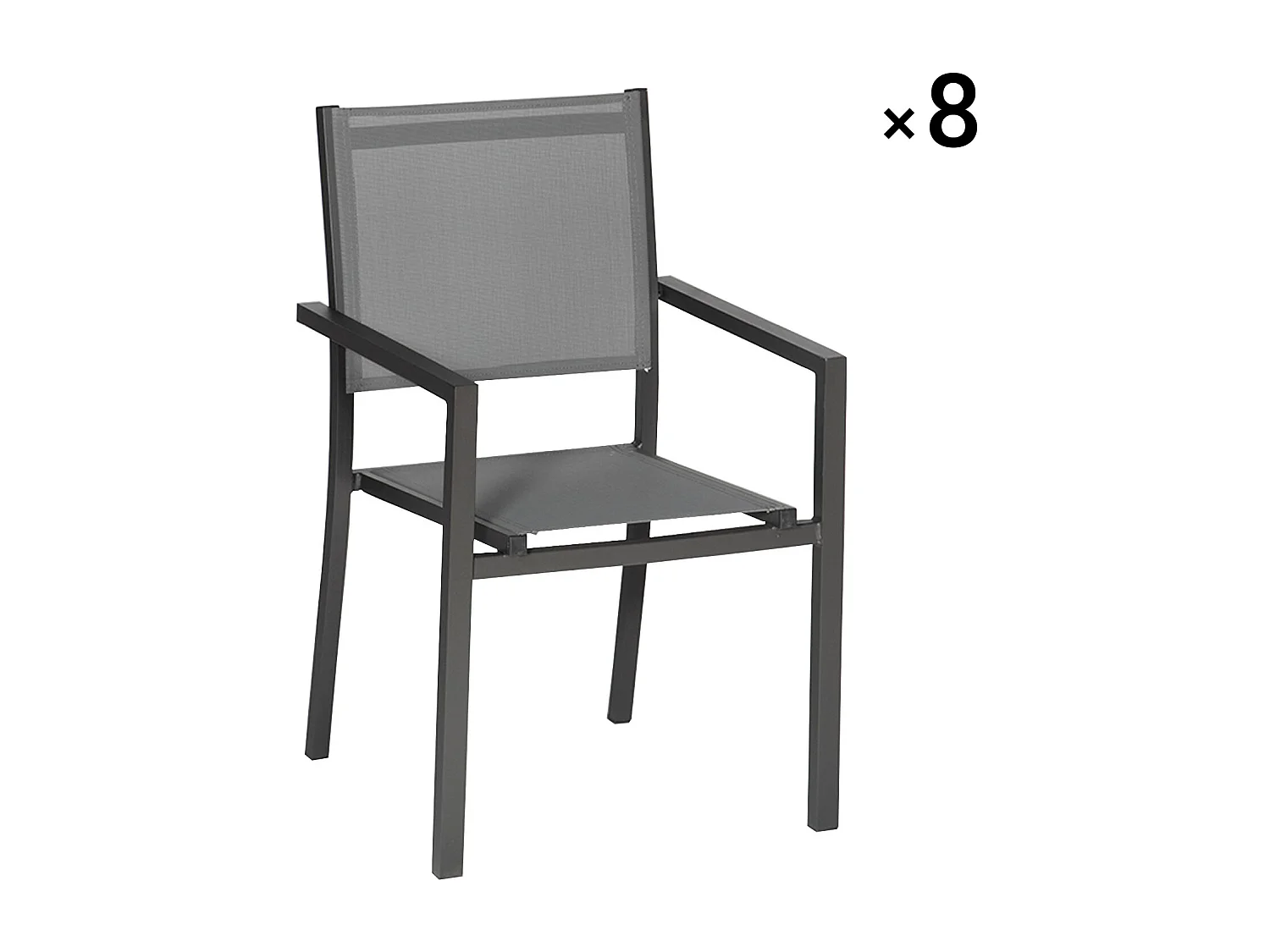 Lot de 8 chaises en aluminium anthracite - textilène gris - HAPPY GARDEN
