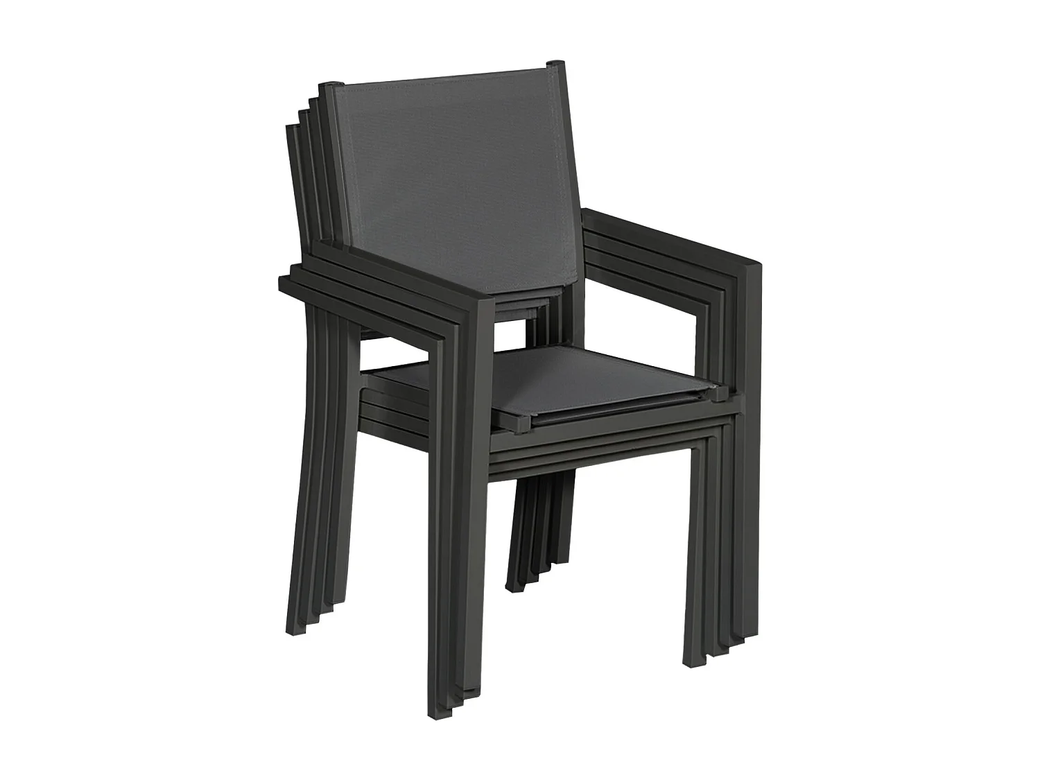 Lot de 8 chaises en aluminium anthracite - textilène gris - HAPPY GARDEN