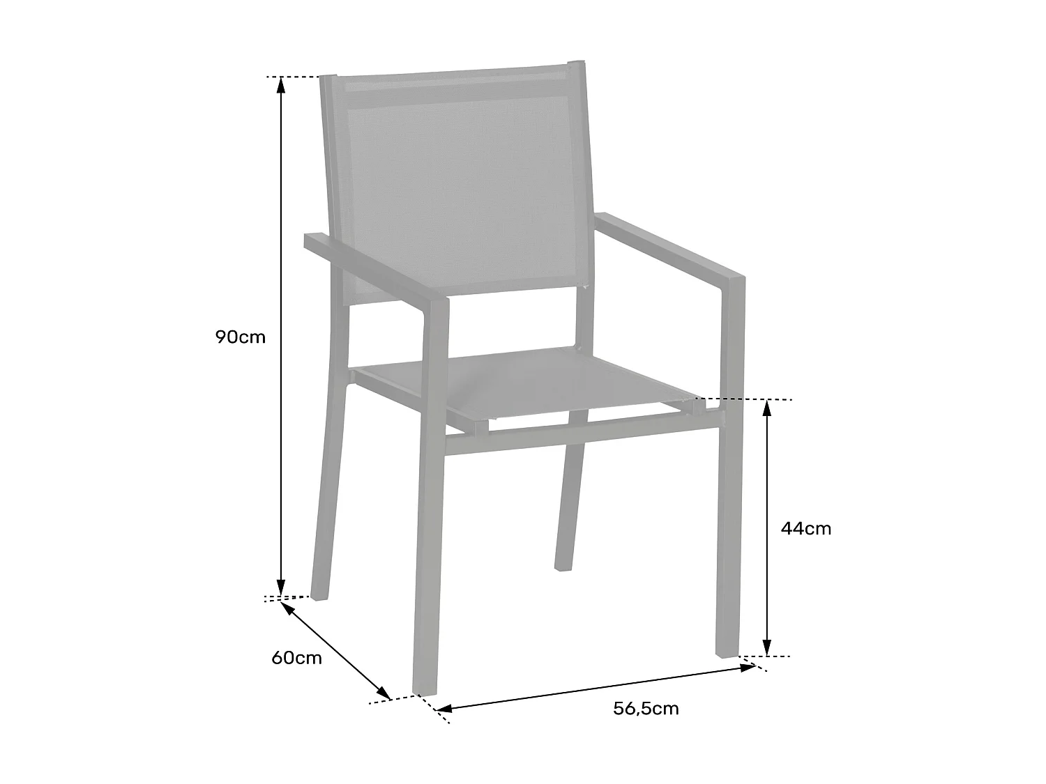 Lot de 8 chaises en aluminium anthracite - textilène gris - HAPPY GARDEN
