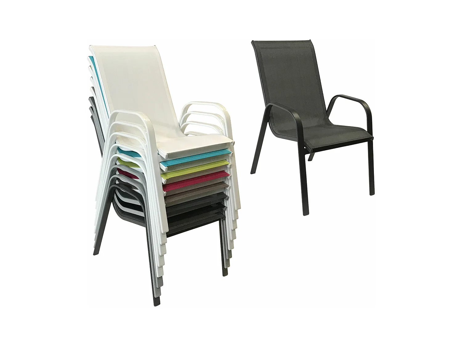 8er Set Stühle MARBELLA aus grauem Textilene - anthrazitgraues Aluminium