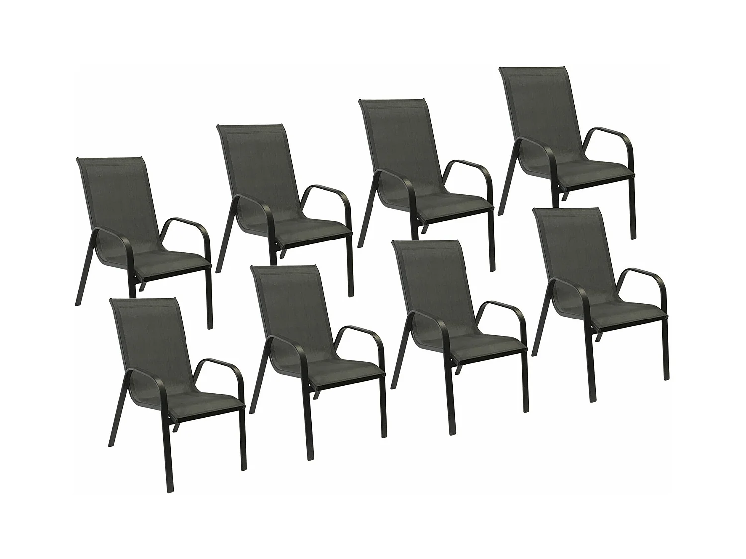 Lot de 8 chaises MARBELLA en textilène gris - aluminium gris anthracite - HAPPY GARDEN