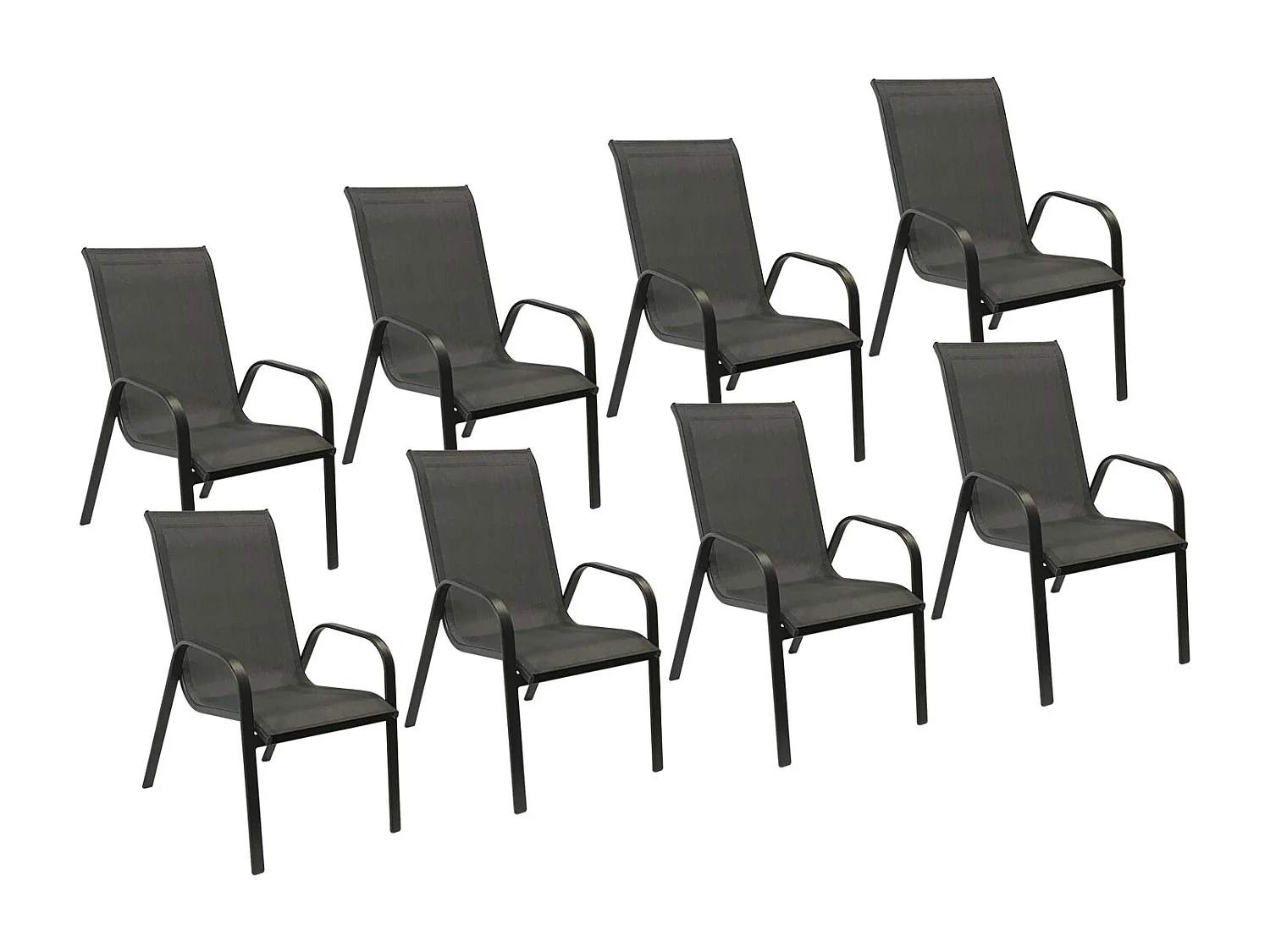 Lot de 8 chaises MARBELLA en textilène gris - aluminium gris anthracite - HAPPY GARDEN