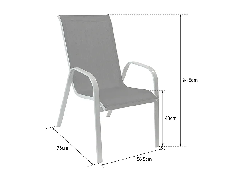 Set van 8 MARBELLA grijs textilene stoelen - antraciet grijs aluminium