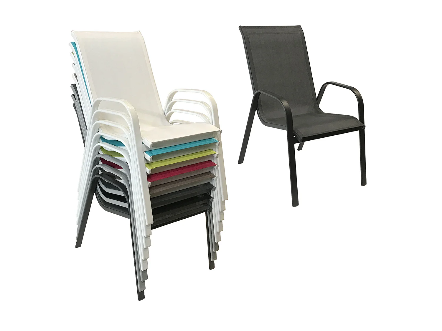 Lot de 4 chaises MARBELLA en textilène gris - aluminium gris anthracite - HAPPY GARDEN