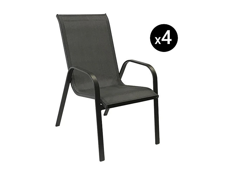 Lot de 4 chaises MARBELLA en textilène gris - aluminium gris anthracite - HAPPY GARDEN