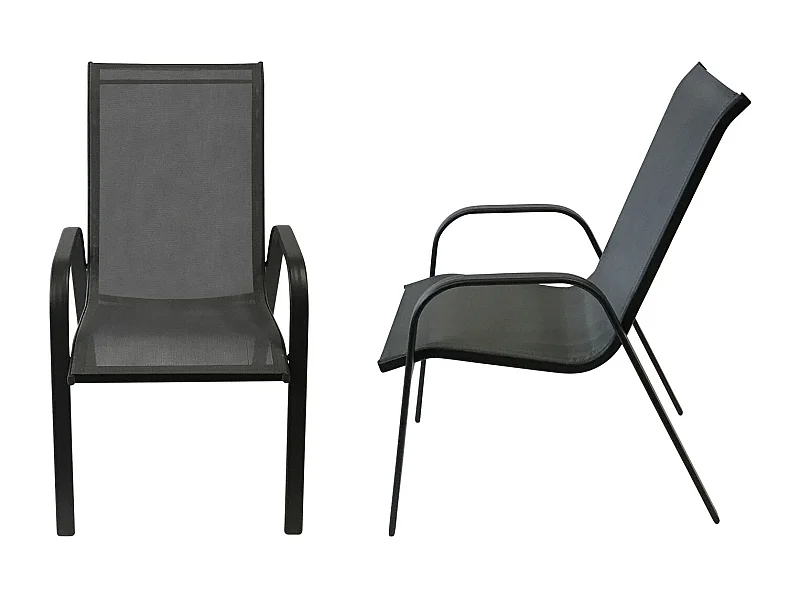 Lot de 4 chaises MARBELLA en textilène gris - aluminium gris anthracite - HAPPY GARDEN