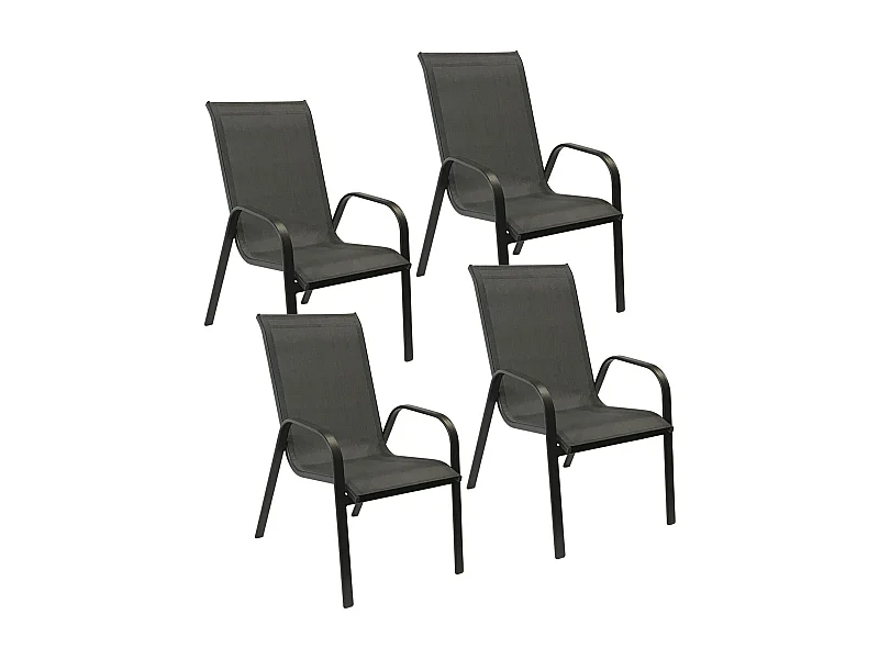 Lot de 4 chaises MARBELLA en textilène gris - aluminium gris anthracite - HAPPY GARDEN