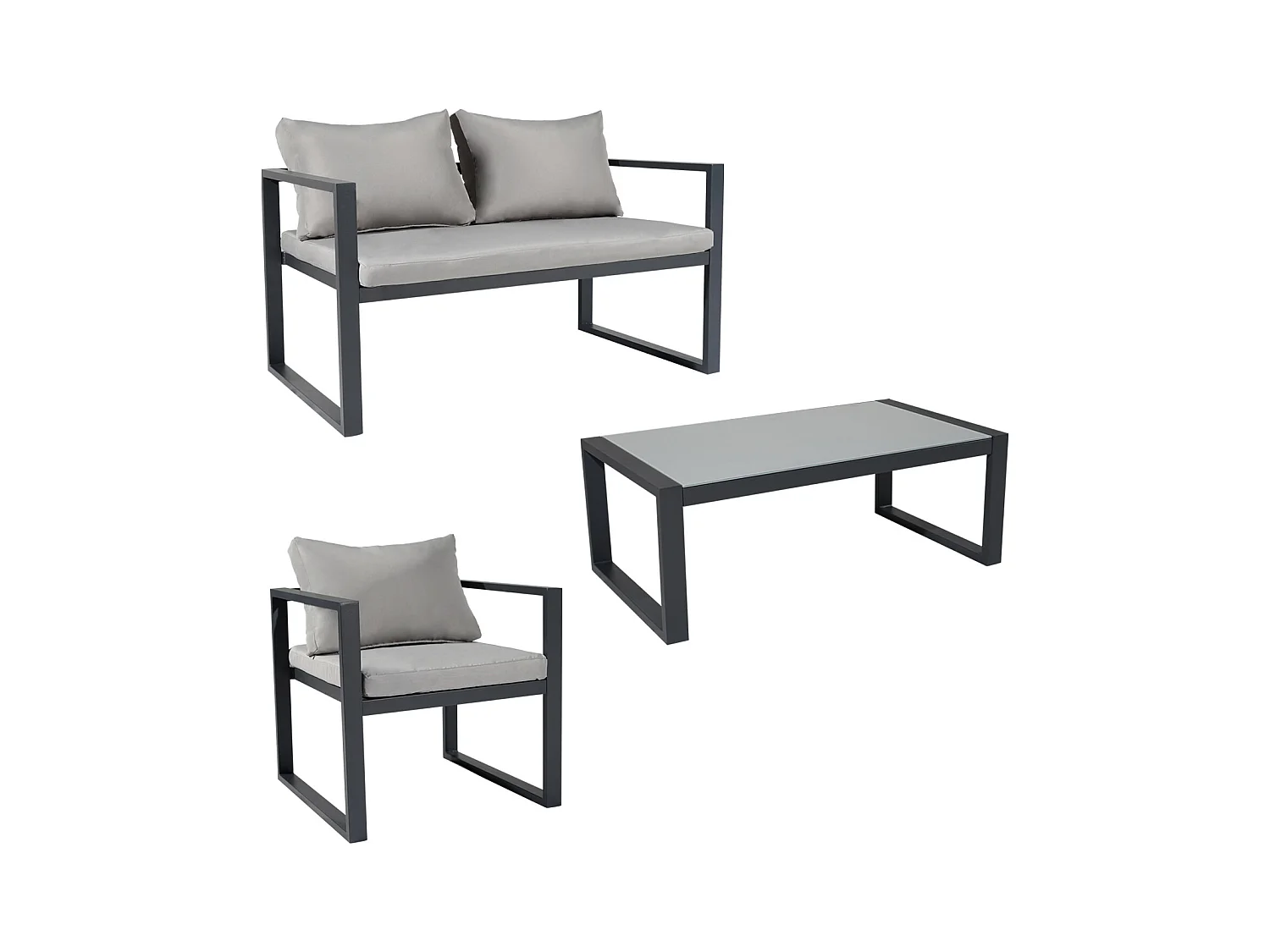 Salon de jardin IBIZA en tissu gris 4 places - aluminium anthracite - HAPPY GARDEN