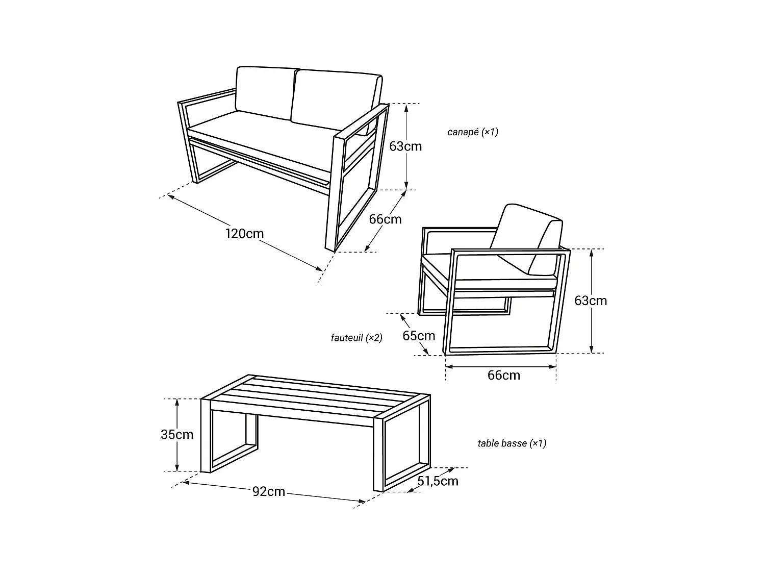 Salon de jardin IBIZA en tissu gris 4 places - aluminium anthracite - HAPPY GARDEN