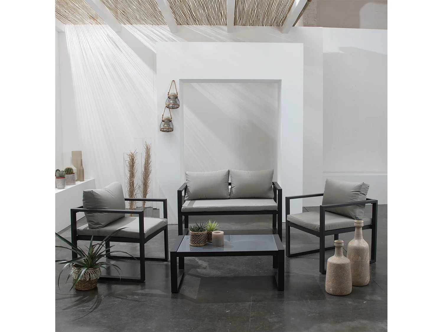 Set di mobili da giardino IBIZA in tessuto grigio 4 posti - alluminio antracite