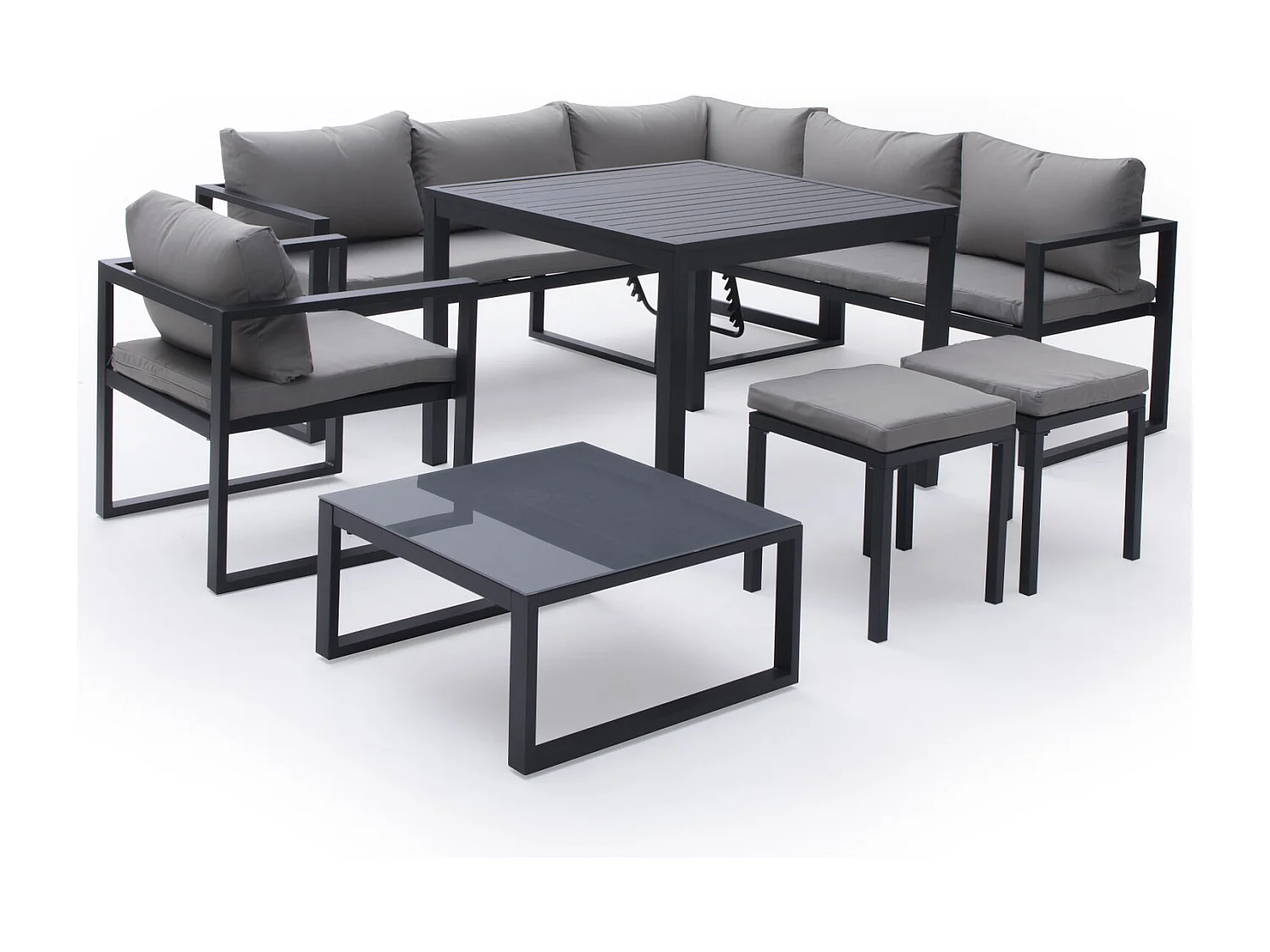 IBIZA modulaire tuinset in grijze stof met 7 zitplaatsen - aluminium antraciet