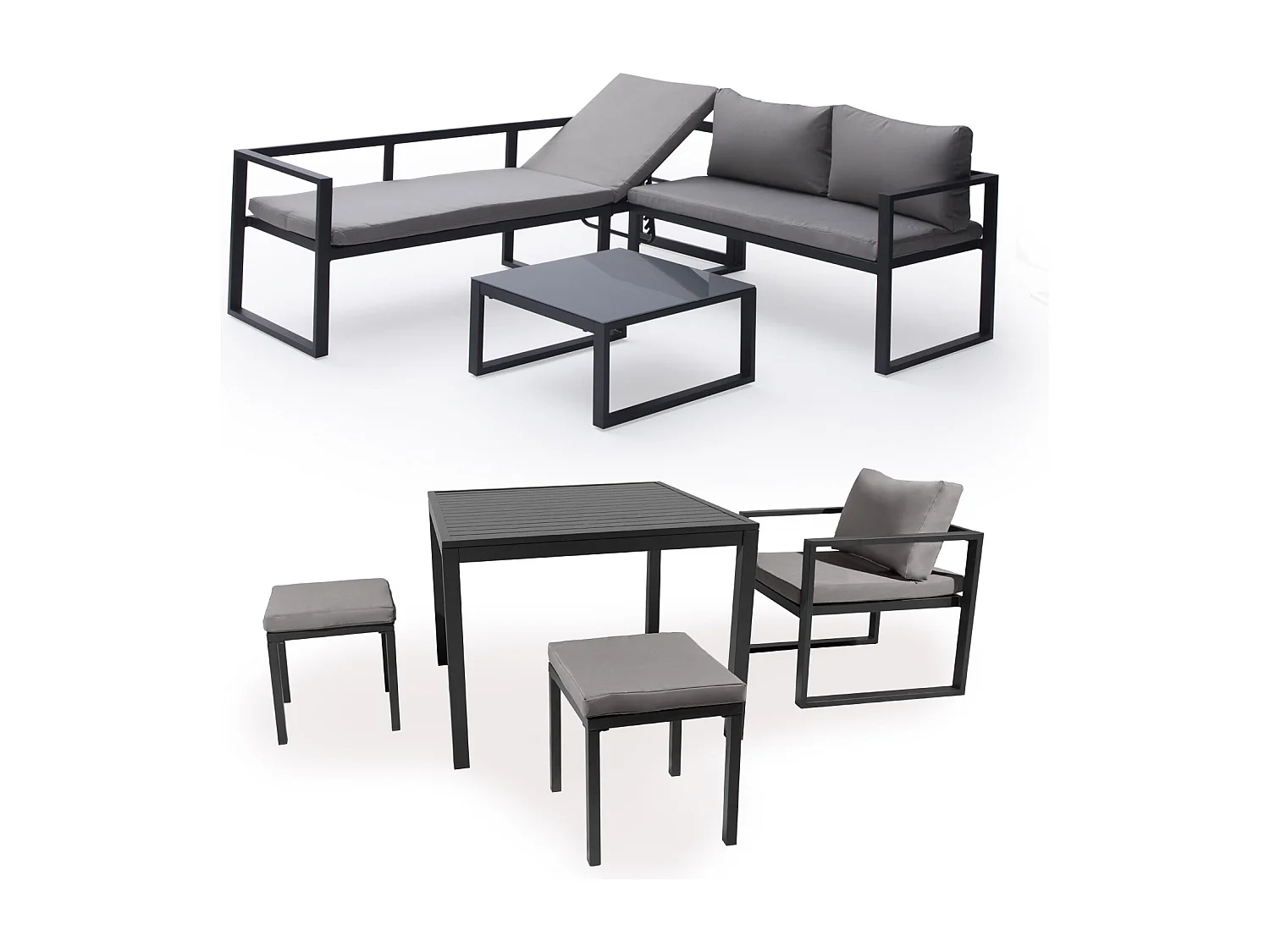 IBIZA modulaire tuinset in grijze stof met 7 zitplaatsen - aluminium antraciet