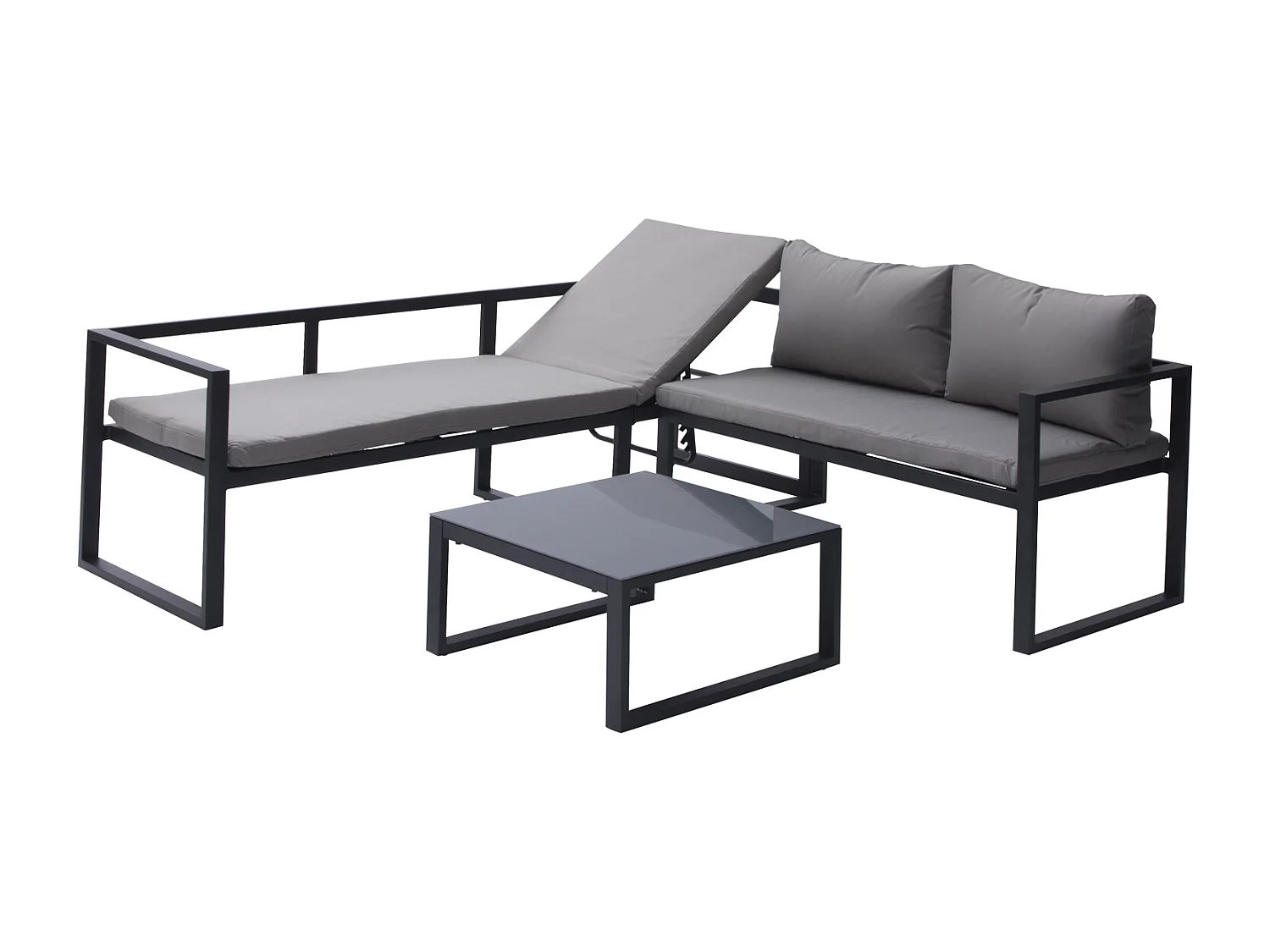 Salon de jardin modulable IBIZA en tissu gris 7 places - aluminium anthracite - HAPPY GARDEN