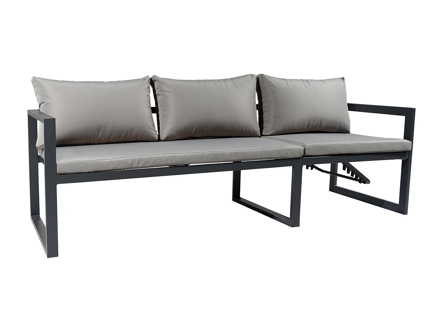 Salon de jardin modulable IBIZA en tissu gris 7 places - aluminium anthracite - HAPPY GARDEN