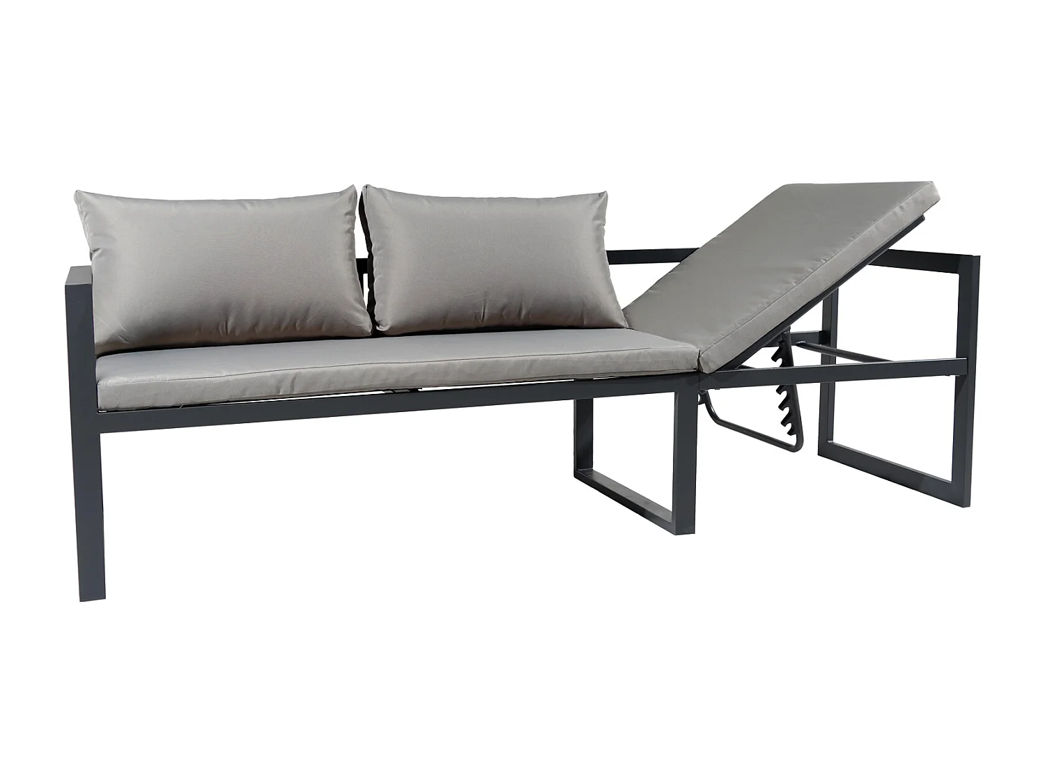 Salon de jardin modulable IBIZA en tissu gris 7 places - aluminium anthracite - HAPPY GARDEN