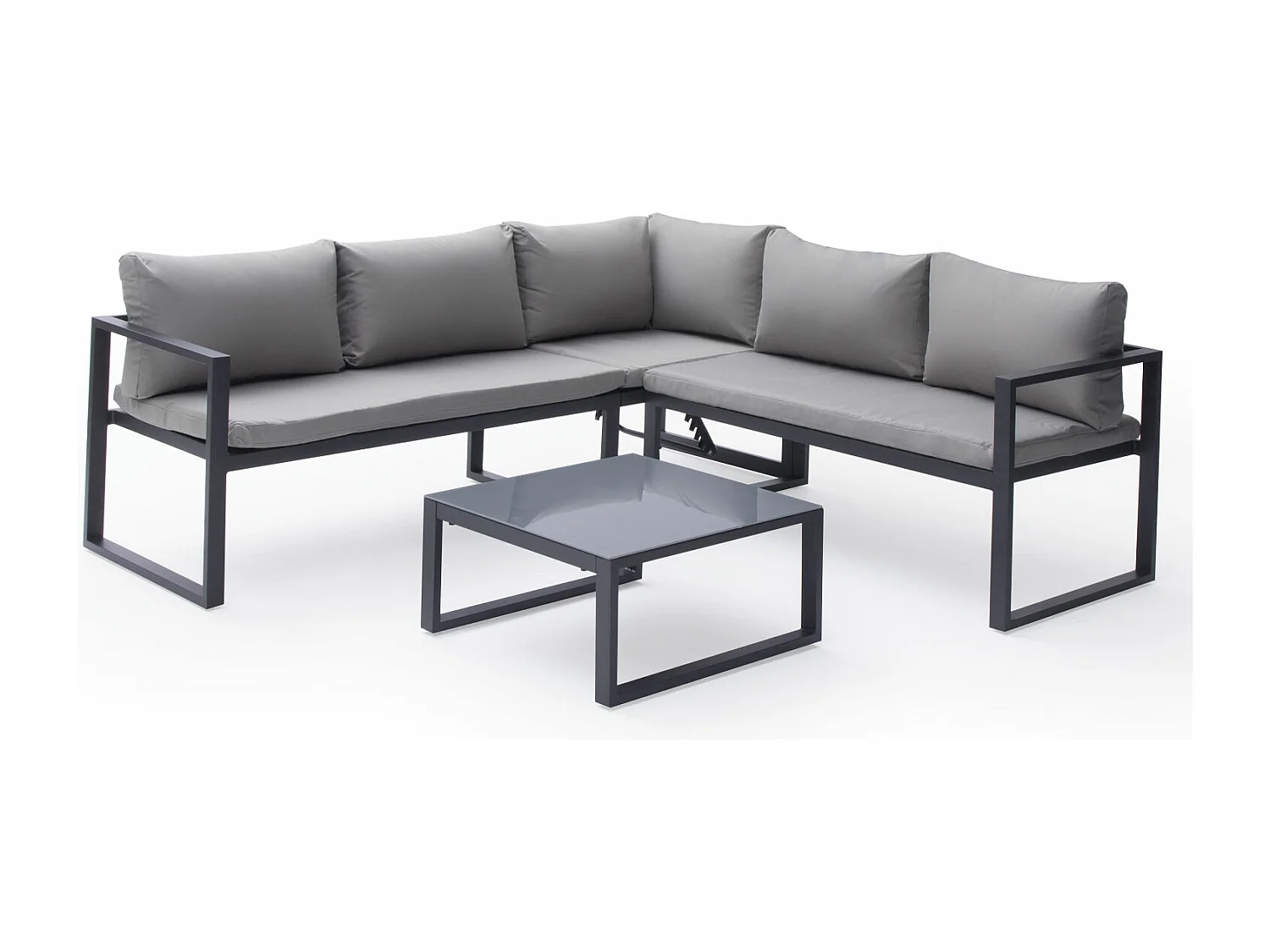 Salon de jardin modulable IBIZA en tissu gris 4 places - aluminium anthracite - HAPPY GARDEN