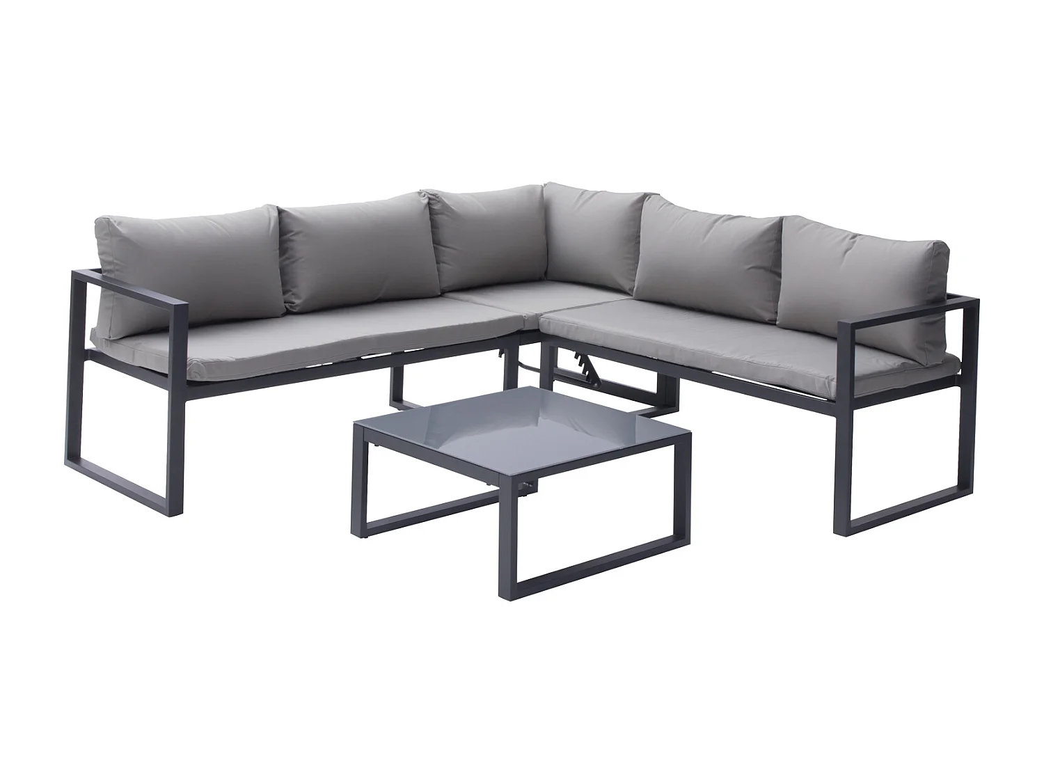 Salon de jardin modulable IBIZA en tissu gris 4 places - aluminium anthracite - HAPPY GARDEN