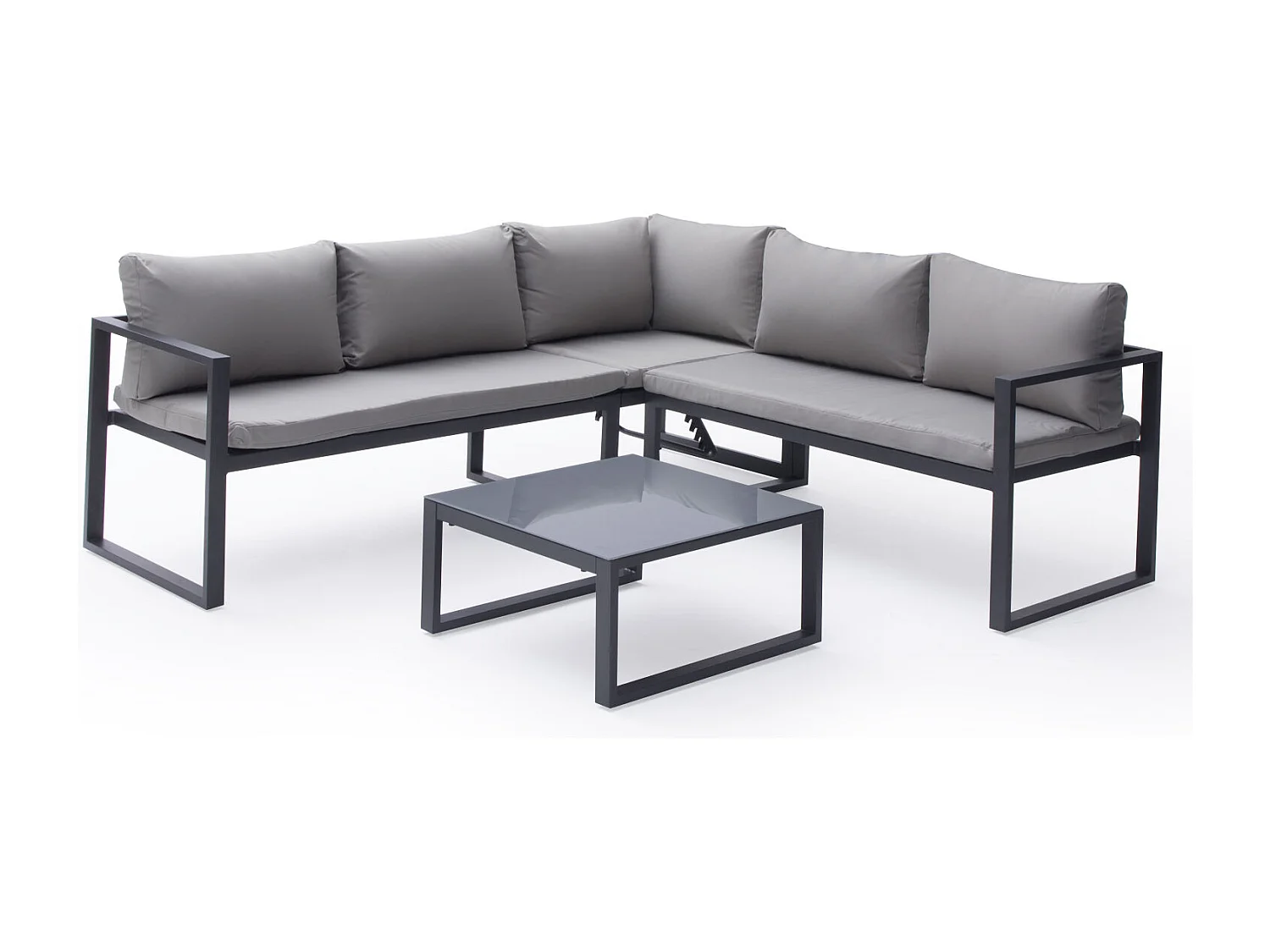 Salon de jardin modulable IBIZA en tissu gris 4 places - aluminium anthracite - HAPPY GARDEN