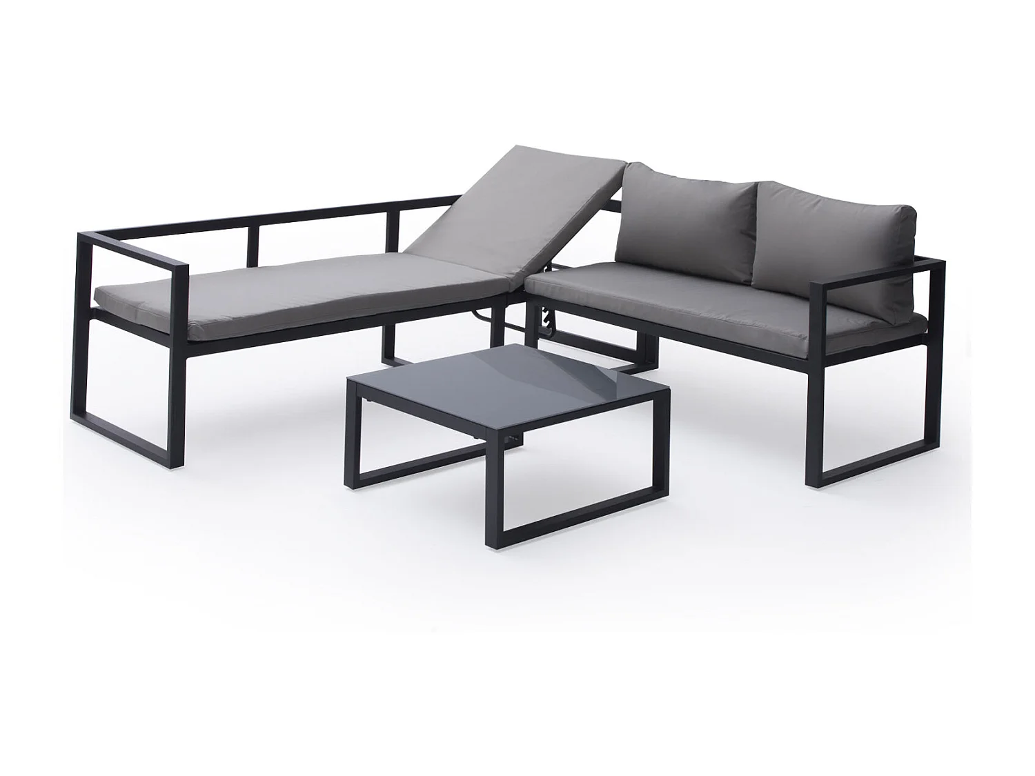 Salon de jardin modulable IBIZA en tissu gris 4 places - aluminium anthracite - HAPPY GARDEN