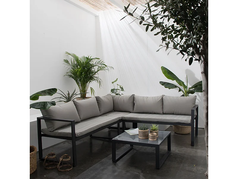 IBIZA modulaire tuinset in grijze stof 4 zitplaatsen - aluminium antraciet