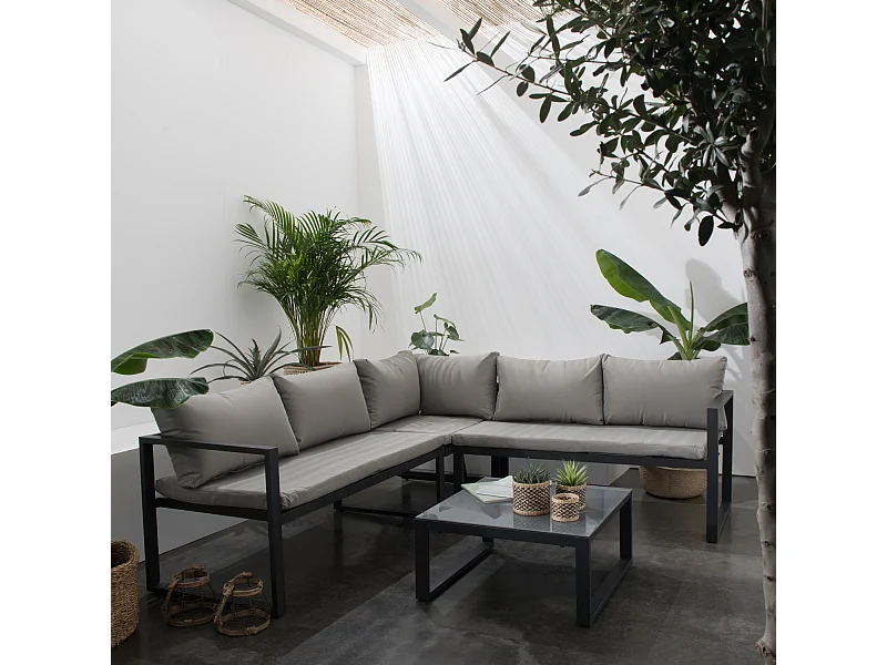Set di mobili da giardino modulari IBIZA in tessuto grigio 4 posti - alluminio antracite