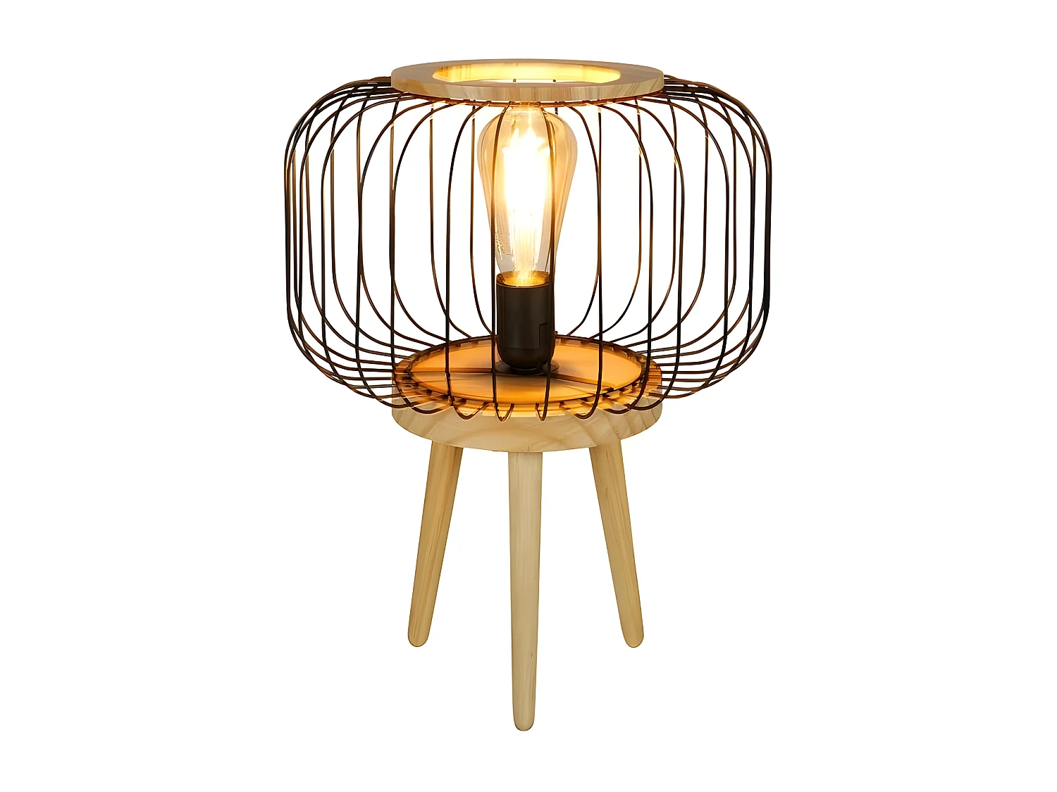 Lampe sur pieds bois Cicerone abat-jour métal Ostaria