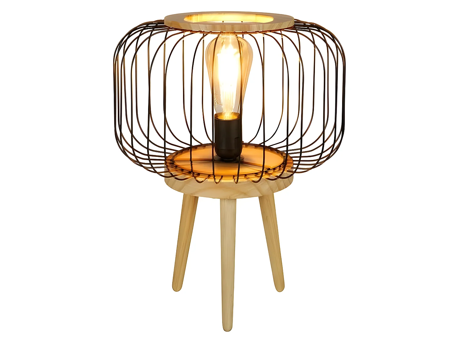 Lampe sur pieds bois Cicerone abat-jour métal Ostaria