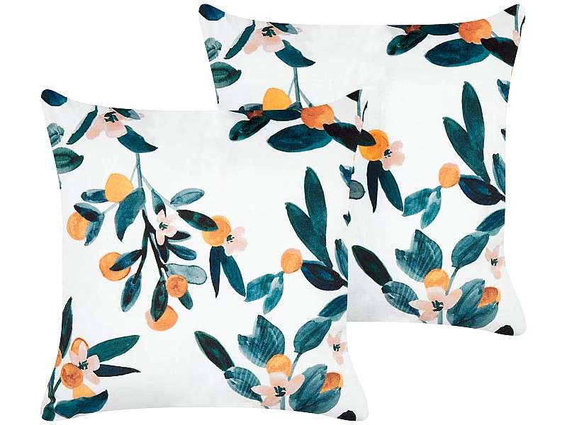 Set van 2 decoratieve kussens KNAUTIA Fluweel 45 x 45 cm Multicolor Bladpatroon