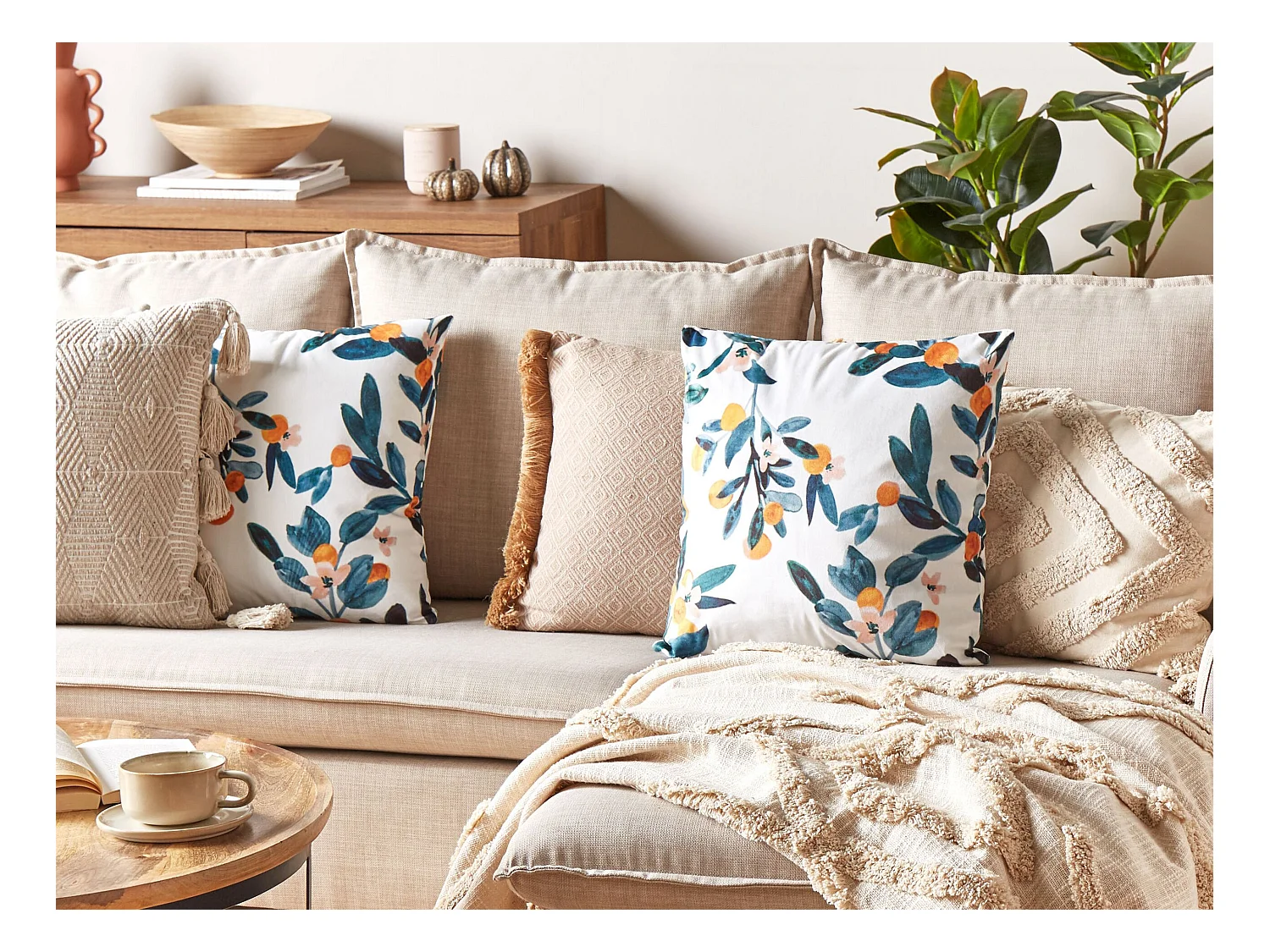 Set van 2 decoratieve kussens KNAUTIA Fluweel 45 x 45 cm Multicolor Bladpatroon