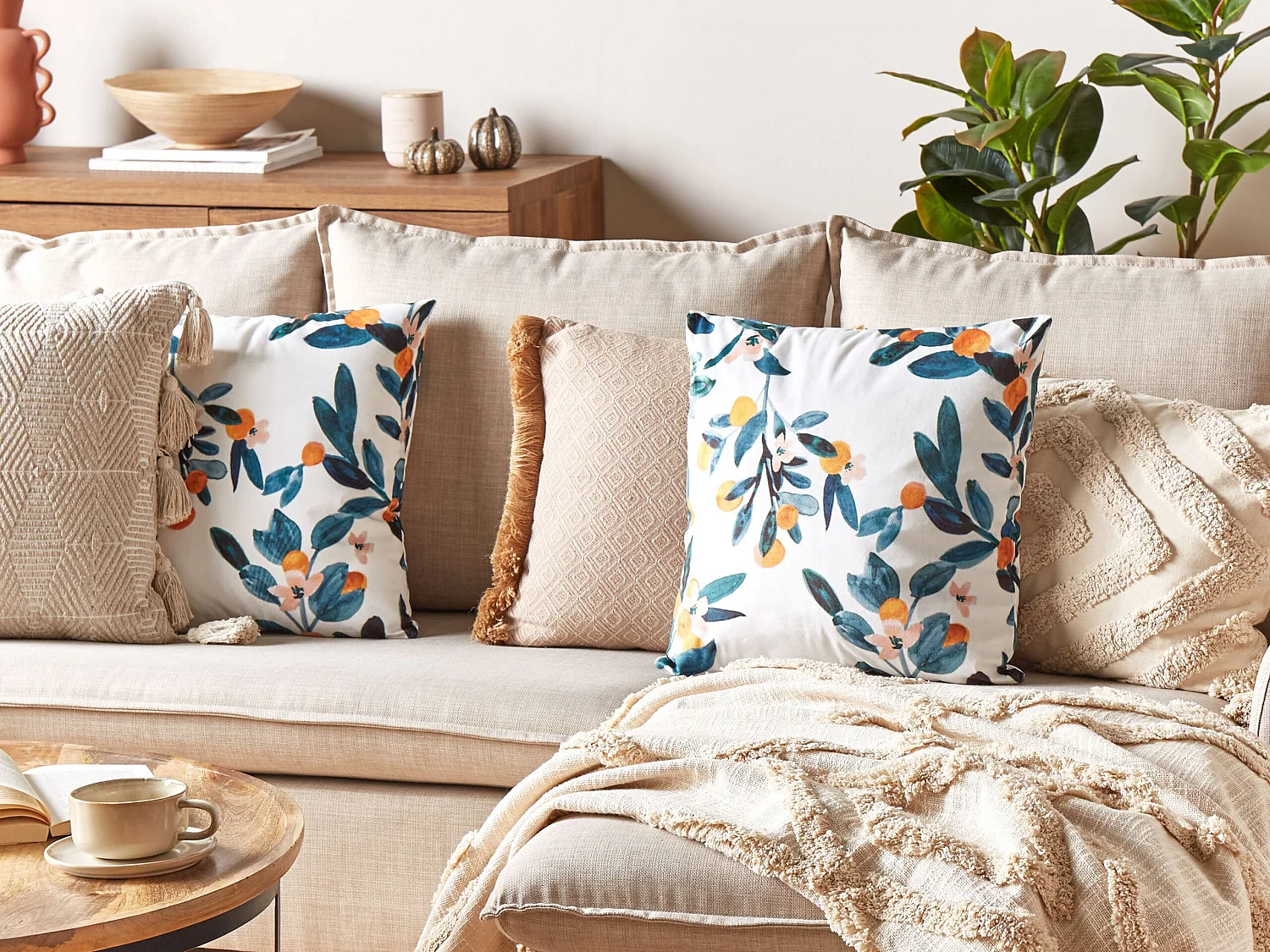 Lot de 2 coussins décoratifs KNAUTIA Velours 45 x 45 cm Multicolore Motif de plante