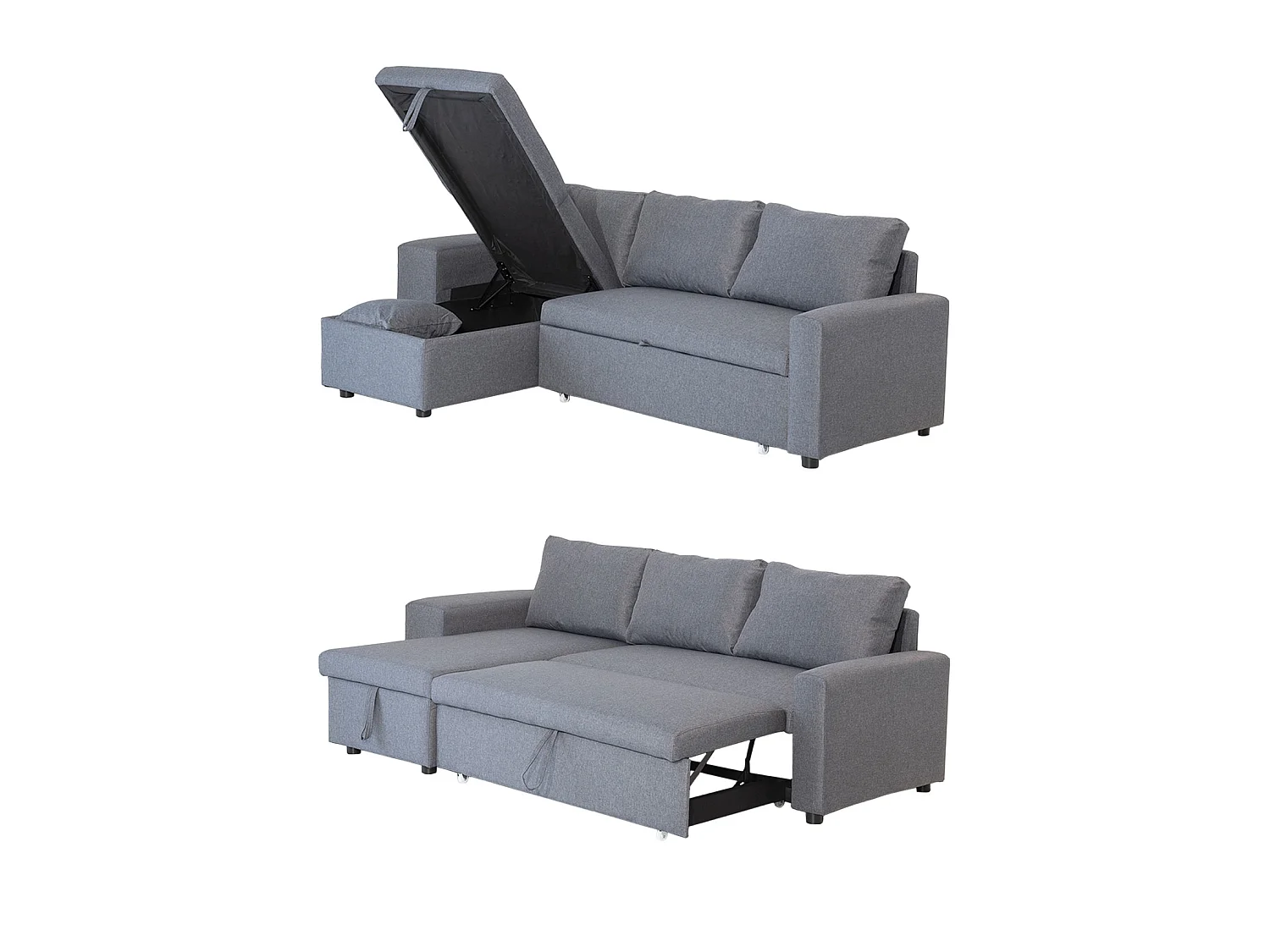 Canapé d'angle convertible TONY 3 places gris chiné - HAPPY GARDEN