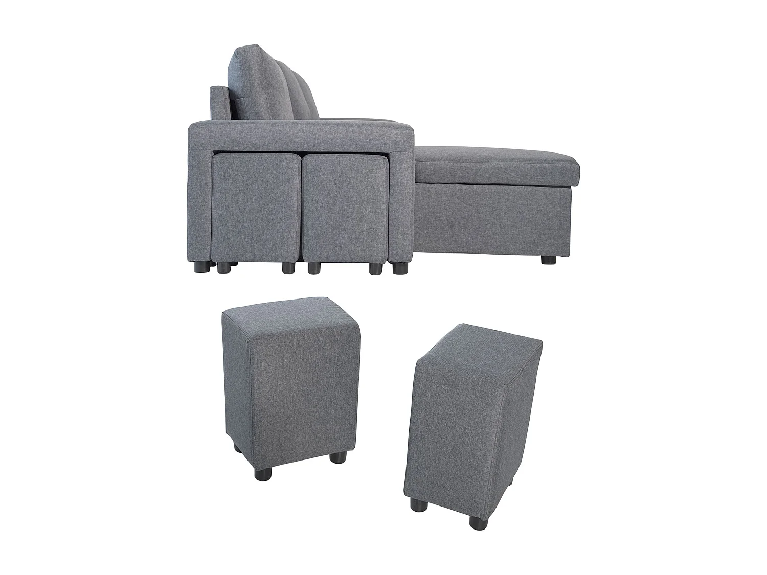 Canapé d'angle convertible TONY 3 places gris chiné - HAPPY GARDEN