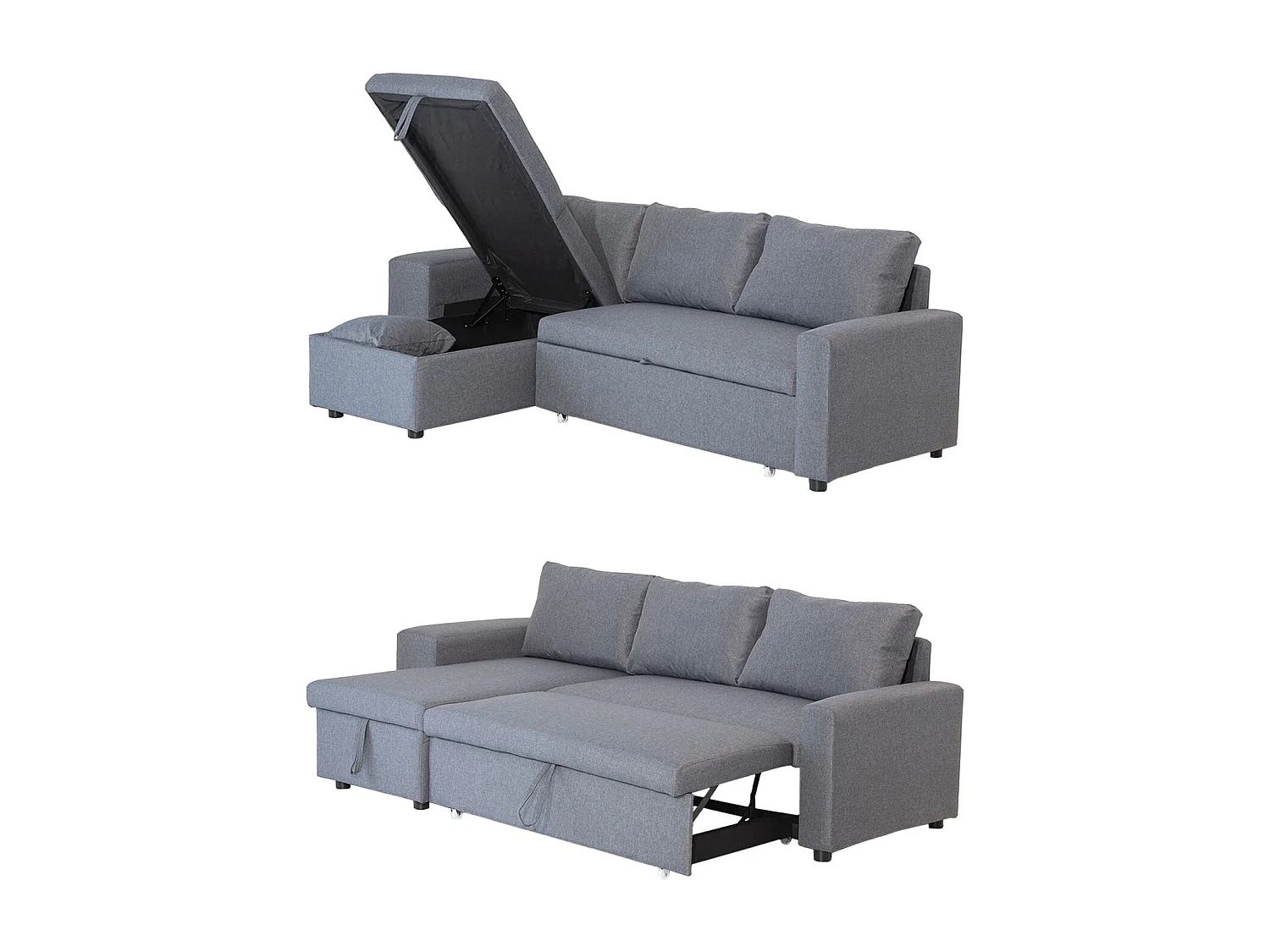 Canapé d'angle convertible TONY 3 places gris chiné - HAPPY GARDEN