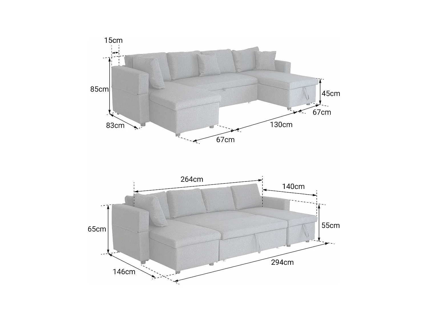 Sofá panorámico convertible SCOTT 4 plazas gris chiné