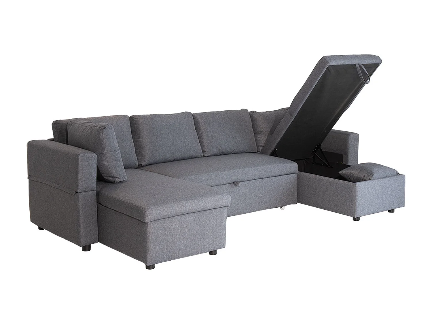 SCOTT Sofá-cama panorâmico de 4 lugares, com manchas cinzentas