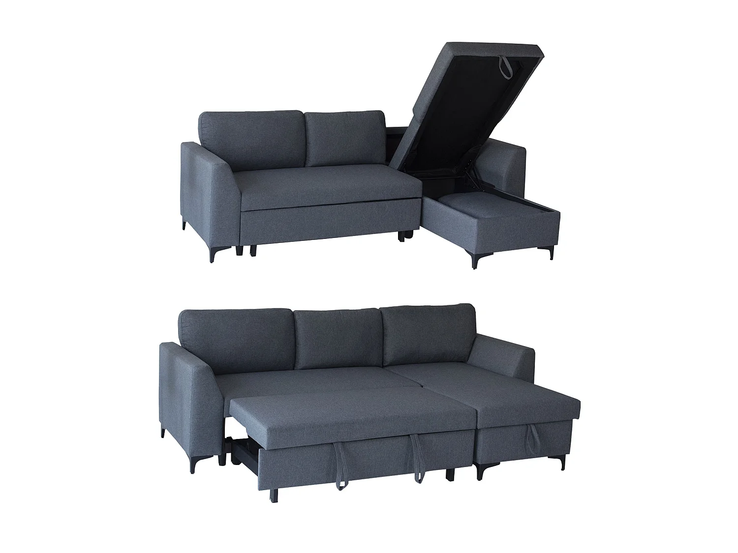 Canapé d'angle convertible LOGAN 3 places gris chiné - HAPPY GARDEN