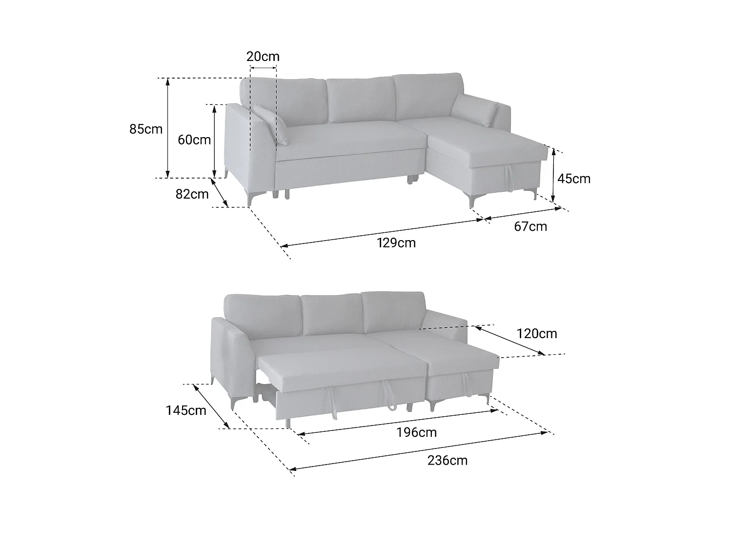 Canapé d'angle convertible LOGAN 3 places gris chiné - HAPPY GARDEN