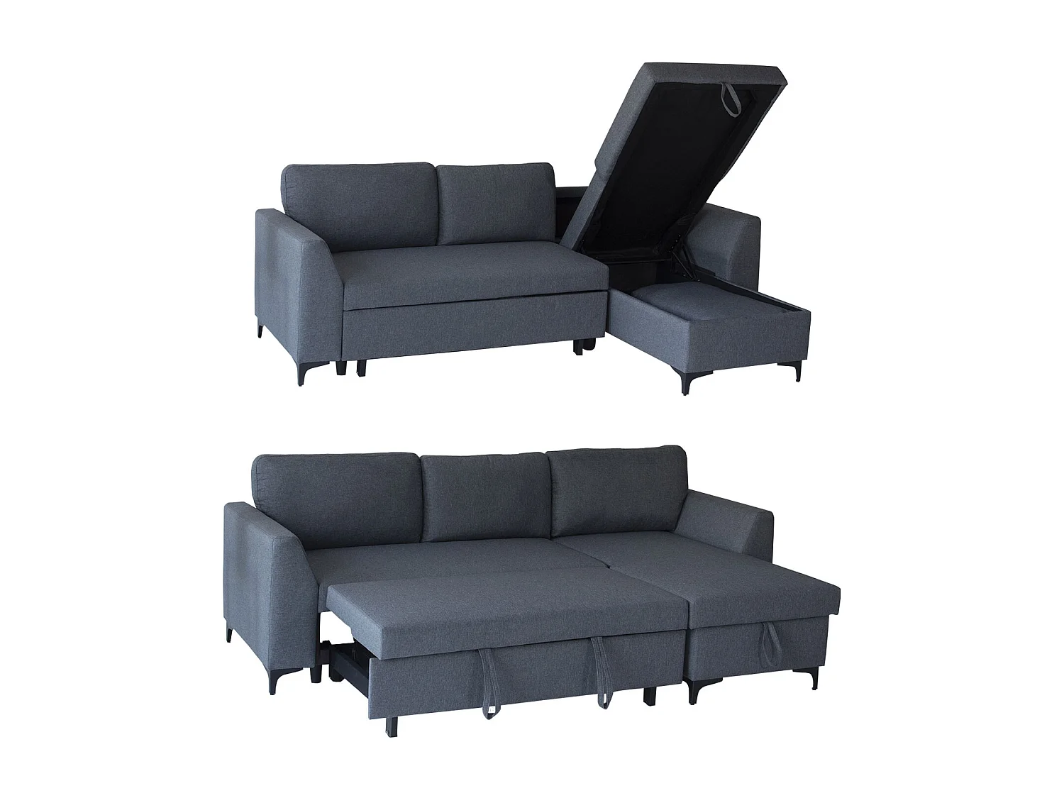 Canapé d'angle convertible LOGAN 3 places gris chiné - HAPPY GARDEN