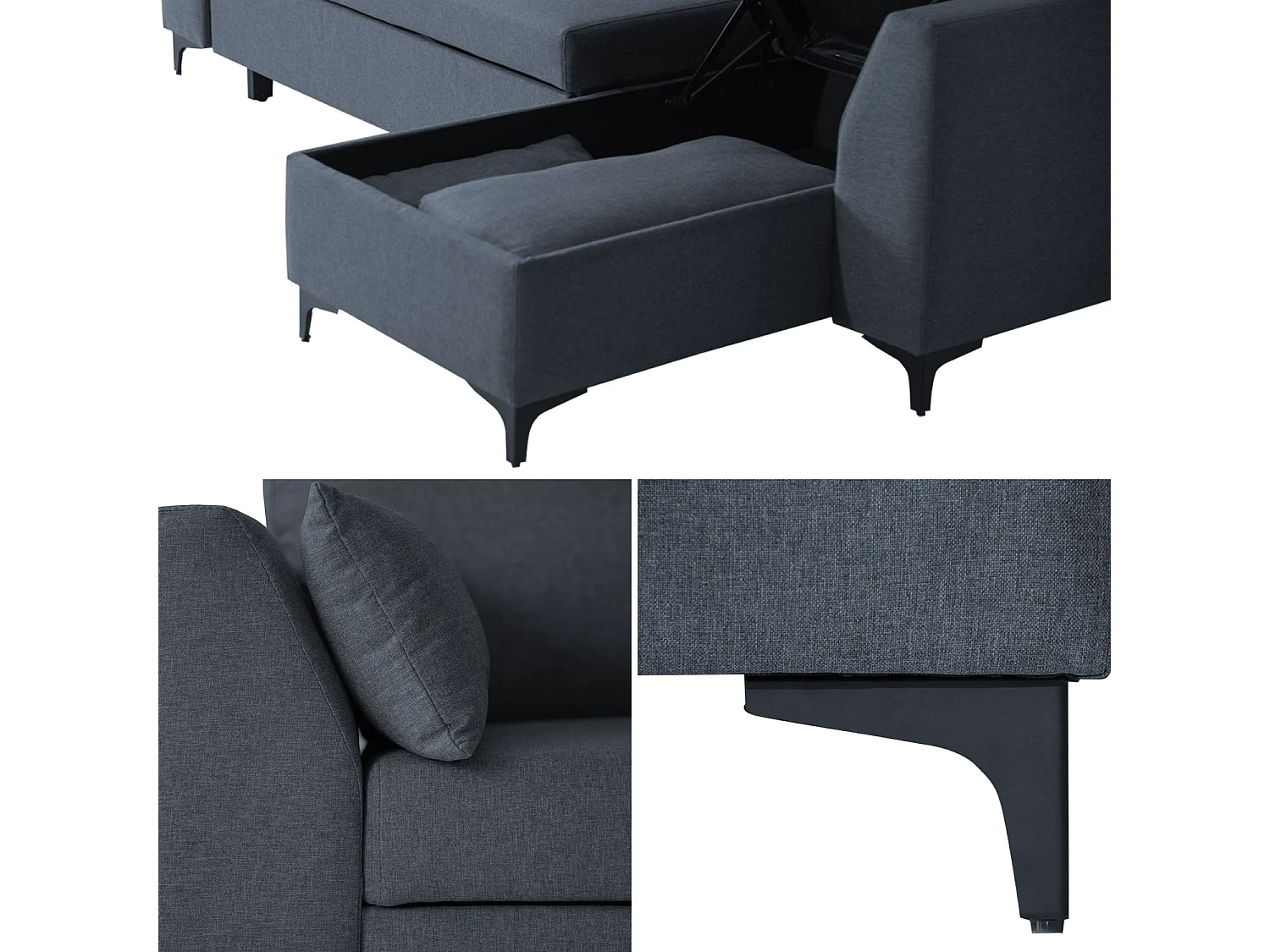 Canapé d'angle convertible LOGAN 3 places gris chiné - HAPPY GARDEN