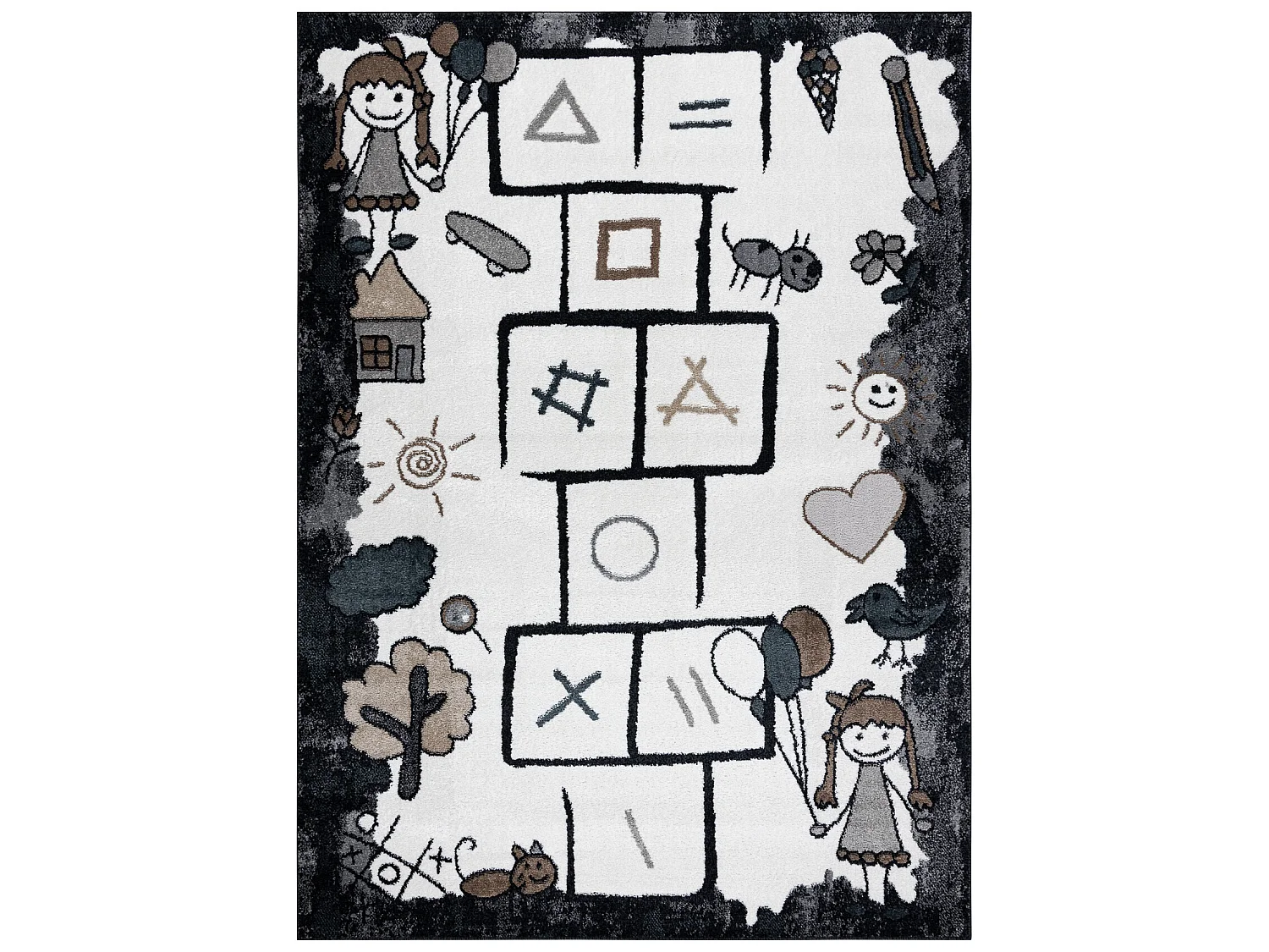 Tapijt FUN Hop voor kinderen, klassikaal spel, dieren zwart 120x170 cm