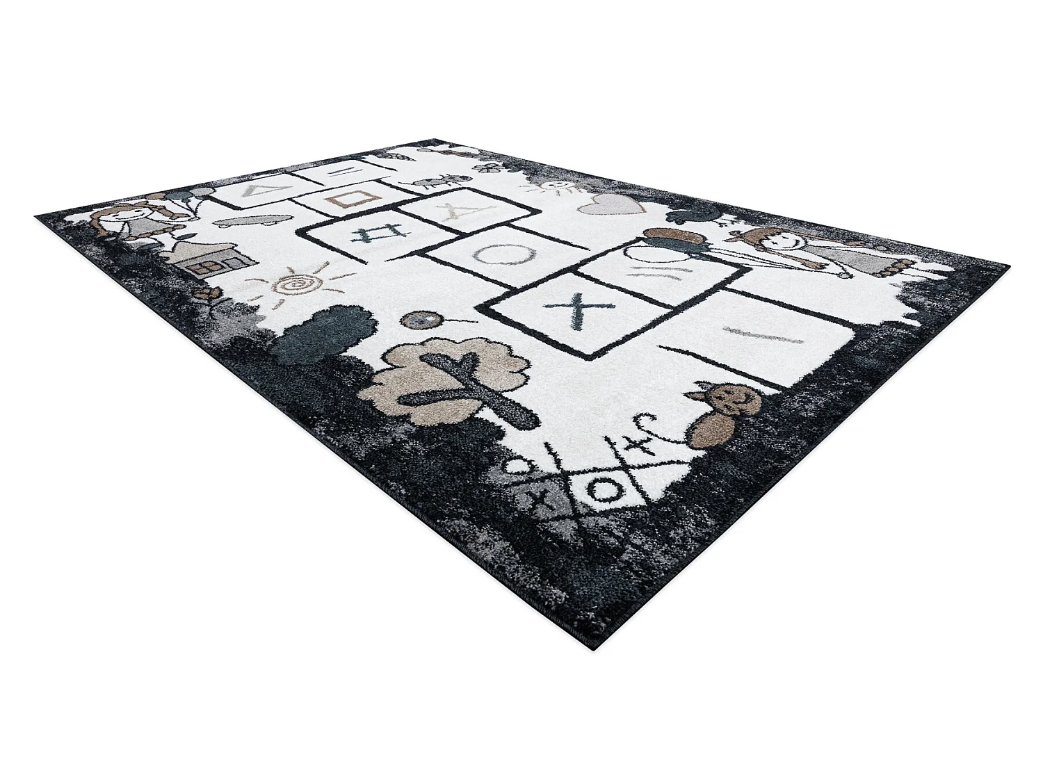 Tapijt FUN Hop voor kinderen, klassikaal spel, dieren zwart 120x170 cm