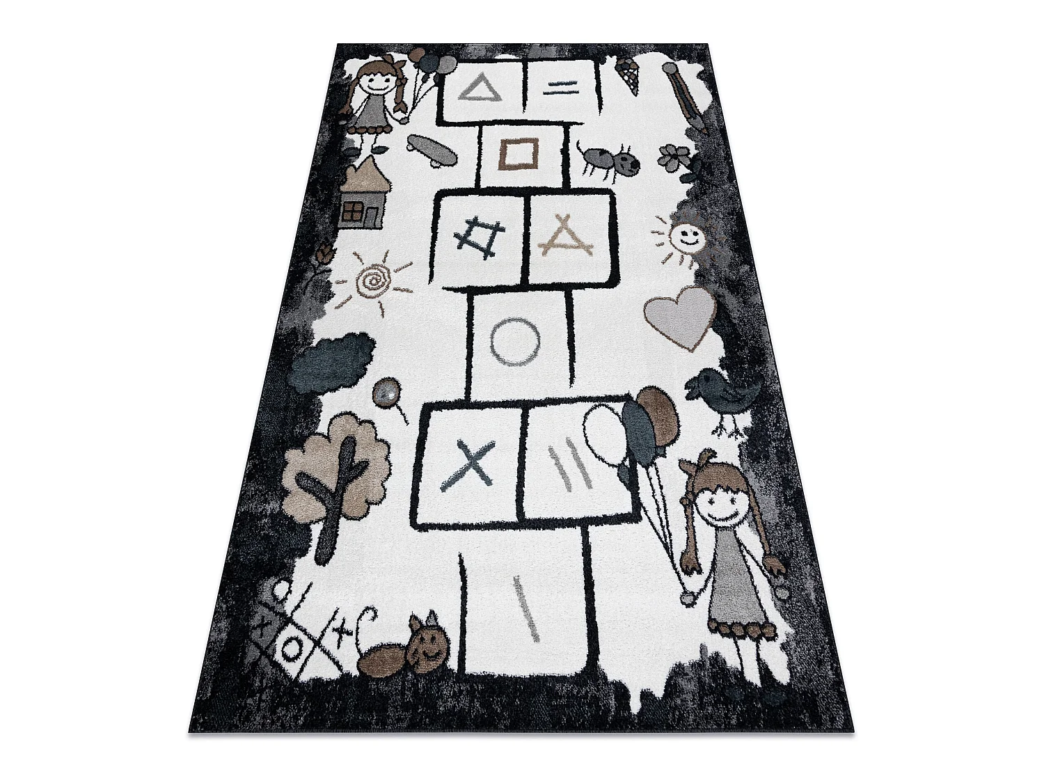 Tapijt FUN Hop voor kinderen, klassikaal spel, dieren zwart 140x190 cm