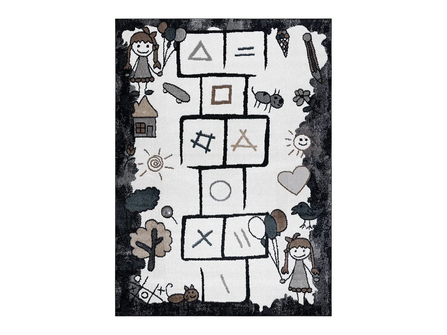 Tapijt FUN Hop voor kinderen, klassikaal spel, dieren zwart 140x190 cm