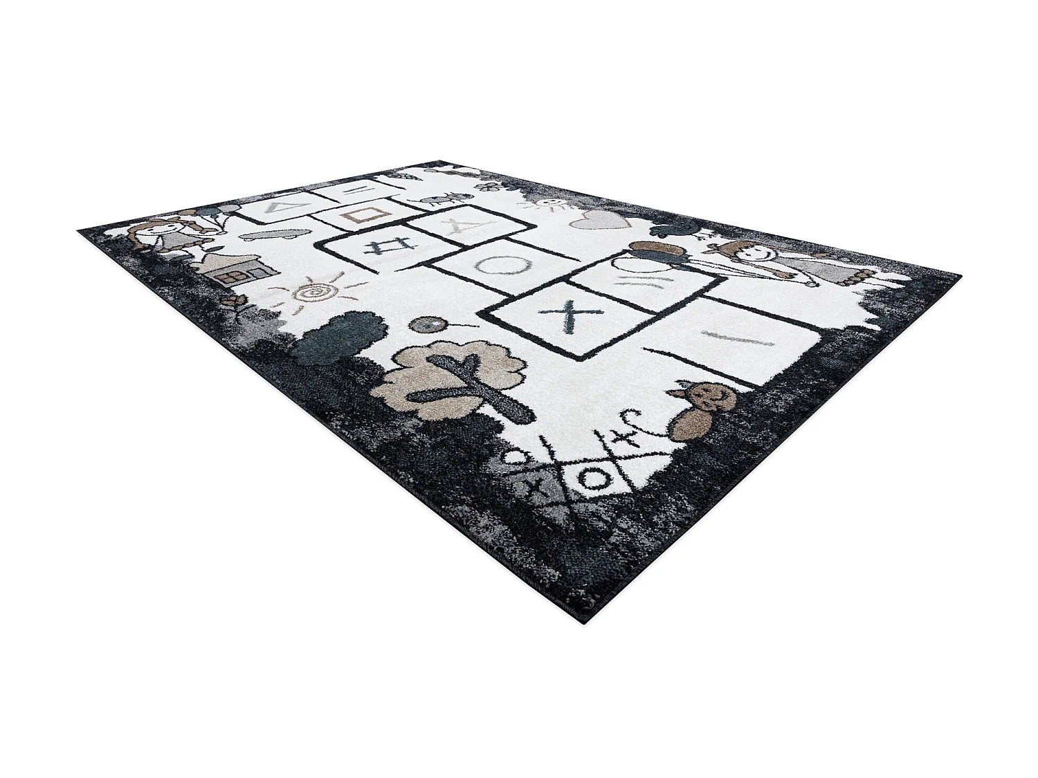 Tapijt FUN Hop voor kinderen, klassikaal spel, dieren zwart 140x190 cm