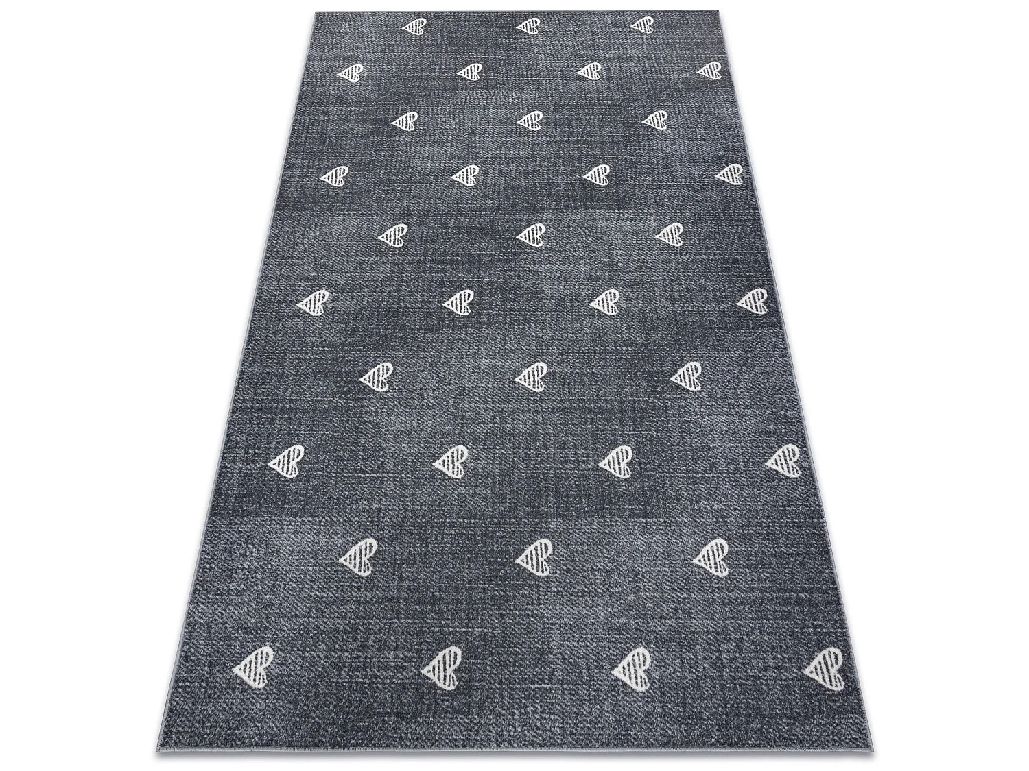 Moquette pour enfants HEARTS Jeans, vintage cœurs - gris 250x300 cm