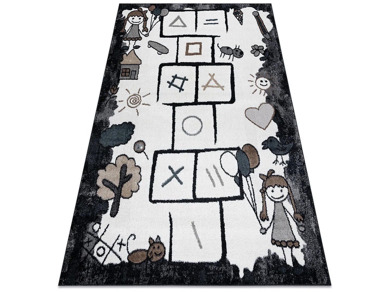 Tapijt FUN Hop voor kinderen, klassikaal spel, dieren zwart 280x370 cm