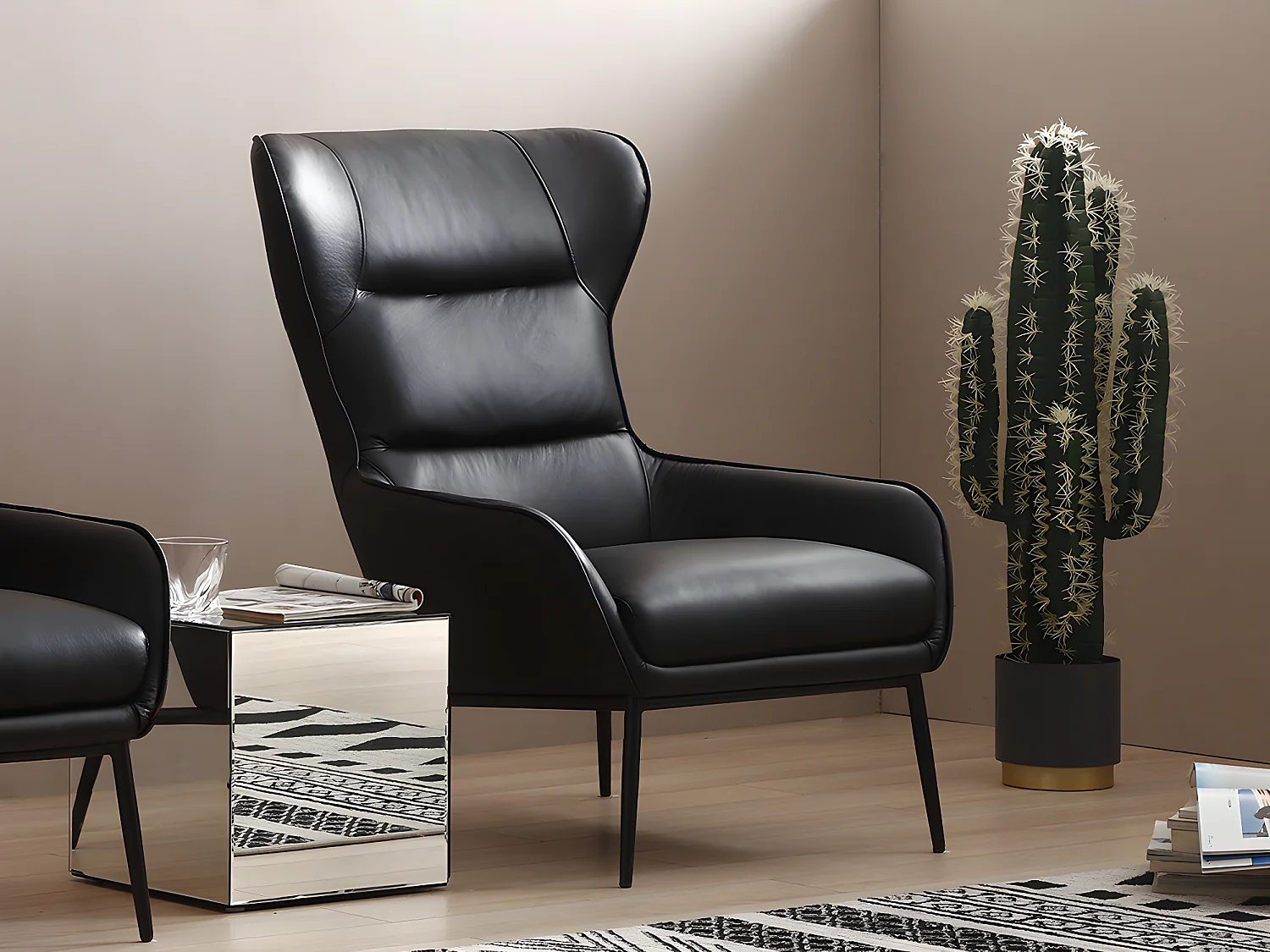 Fauteuil en cuir de buffle noir DINNIA