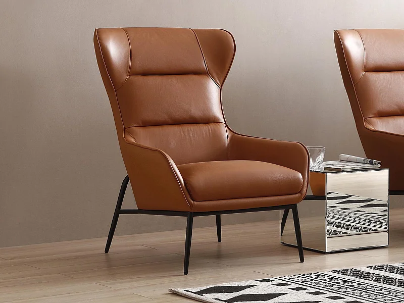 Fauteuil en cuir de buffle camel DINNIA