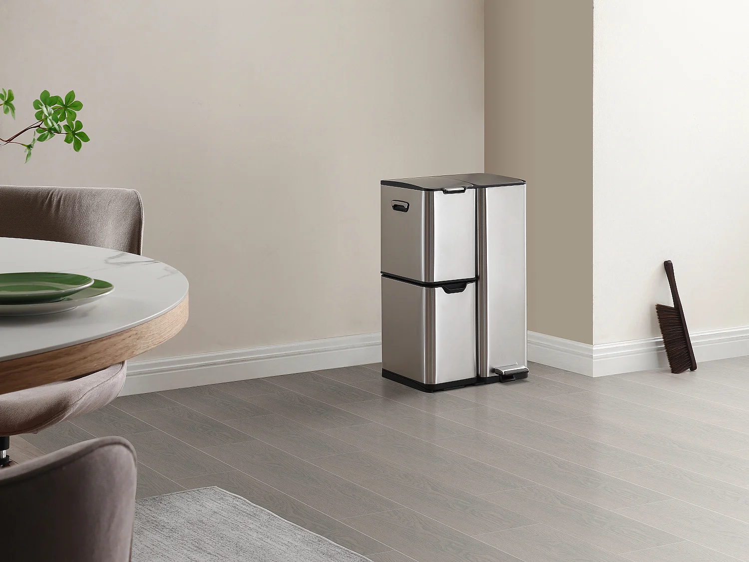 Pattumiera per raccolta differenziata a pedale 3 bidoni 60L in Inox - DUMEO